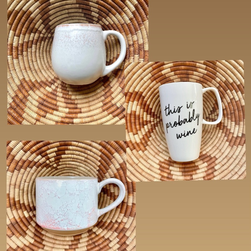 SET OF 3 Mugs Stoneware Speckled Pottery Glazed + ‘This Is Probably Wine’ mugs
